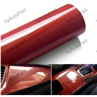 7D 12in × 78in Ultra Glossy Red Carbon Fiber Wrapped In Vinyl Without Bubbles US